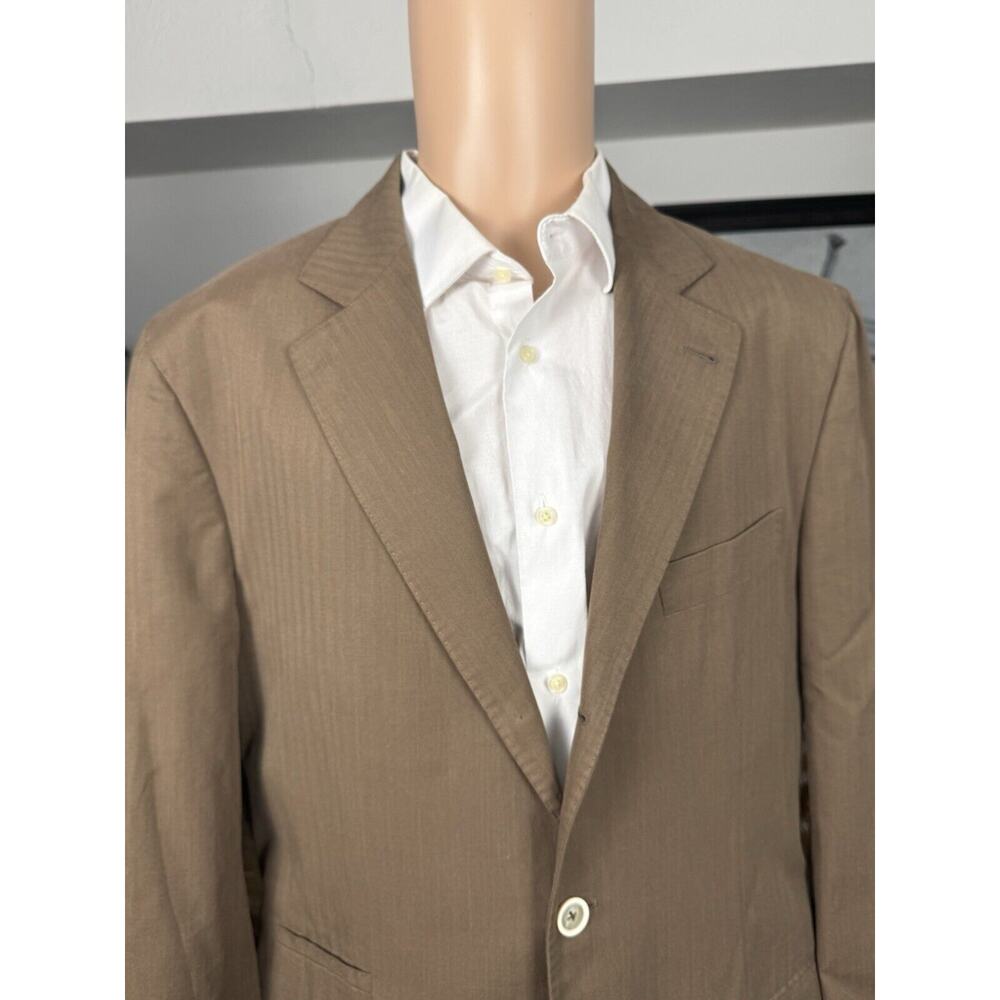 Brunello Cucinelli Brown Herringbone 100% Cotton Blazer Unstructured 52/42R Men - Picture 2 of 9